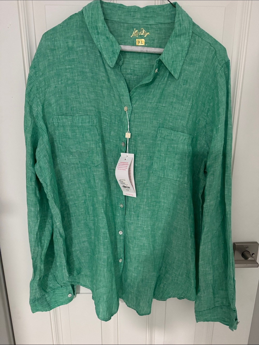 Lilly Pulitzer Green Linen Button-Down Shirt NWT
